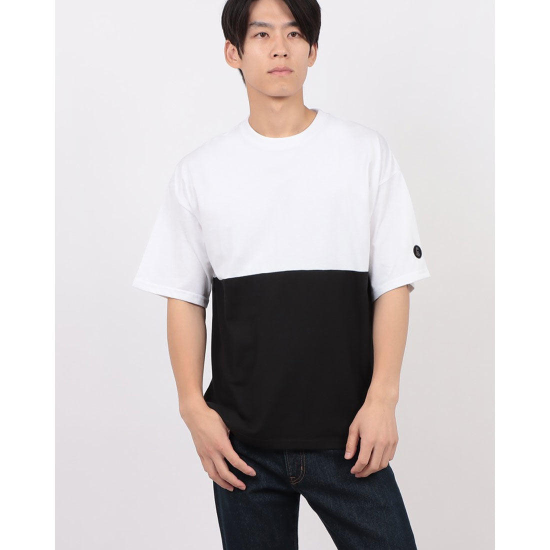 ジーンズメイト JEANS MATE BRKNHOME x ZERO STAIN コラボ 前後 切替デザイン Tシャツ 汗染み 目立ちにくい ゼロステイン （ホワイト） ホワイト