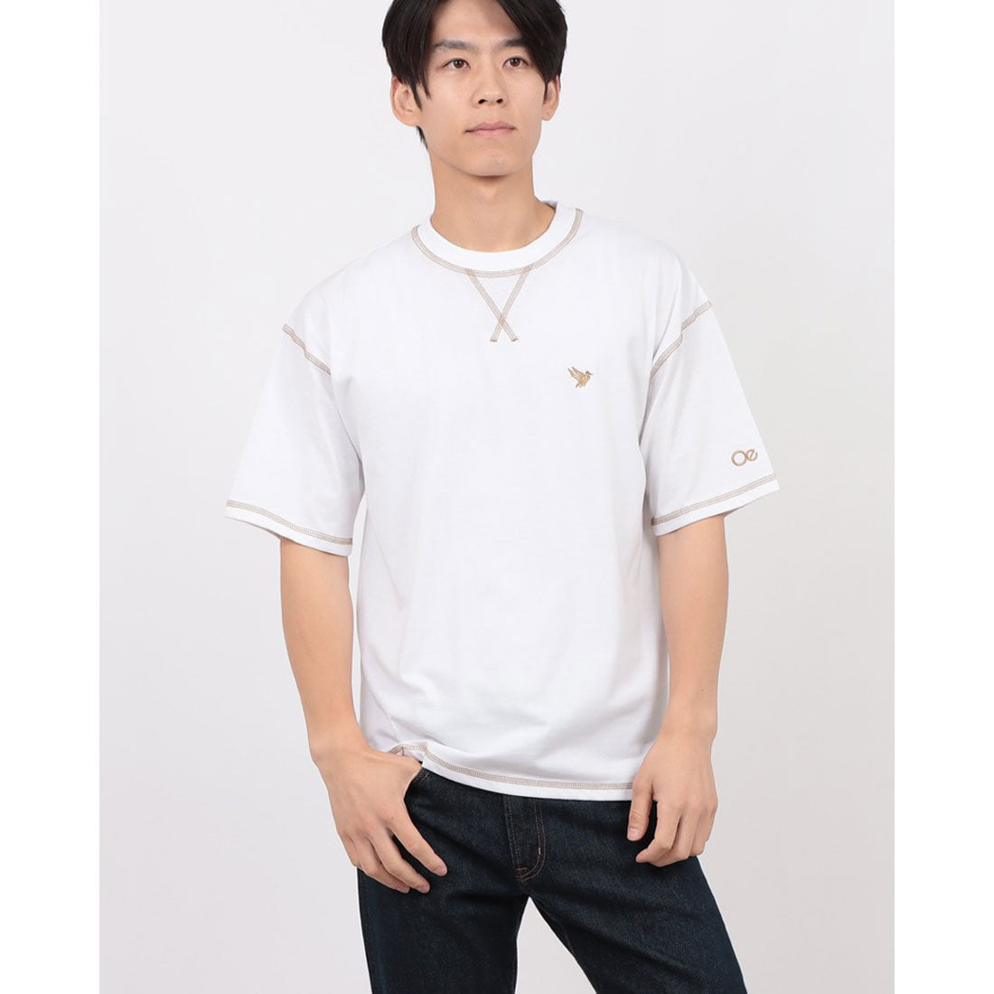 ジーンズメイト JEANS MATE OUTDOOR EXCHANGE x  ZERO STAIN 配色 3本針 カラーステッチ Tシャツ 汗染み 目立ちにくい ゼロステイン アウトドアエクスチェンジ （ホワイト） ホワイト