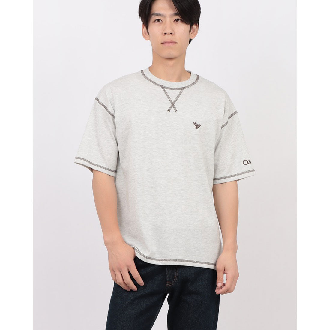 ジーンズメイト JEANS MATE OUTDOOR EXCHANGE x  ZERO STAIN 配色 3本針 カラーステッチ Tシャツ 汗染み 目立ちにくい ゼロステイン アウトドアエクスチェンジ （アイボリー） アイボリー