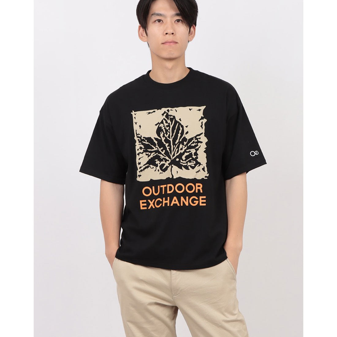 ジーンズメイト JEANS MATE OUTDOOR EXCHANGE リーフロゴ プリント Tシャツ （ブラック） ブラック