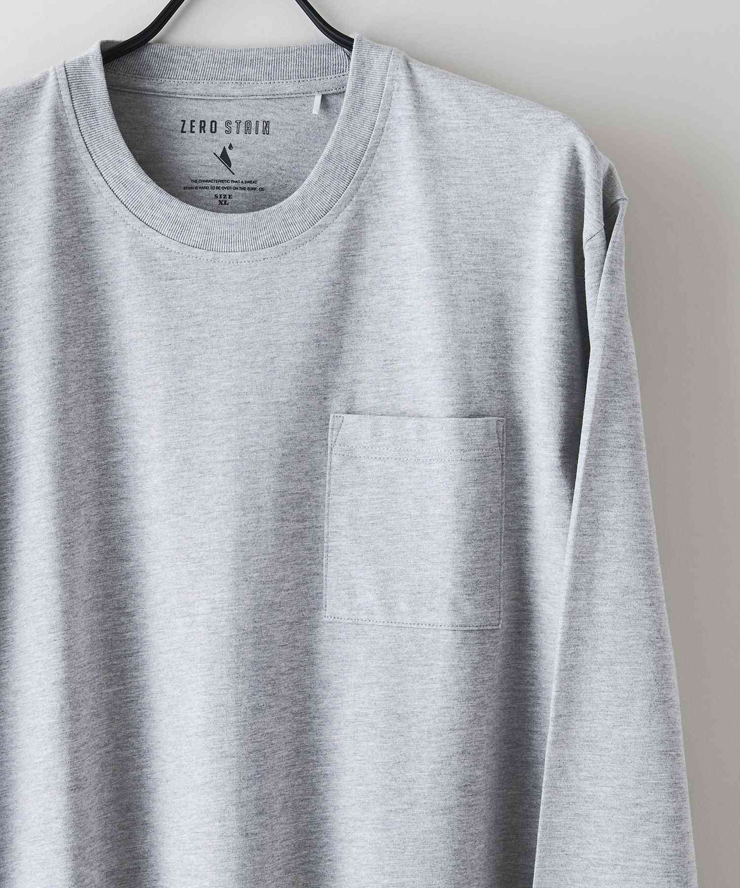 ジーンズメイト JEANS MATE 汗染み 防止 胸ポケ クルーネック ロンT ZERO STAIN ゼロステイン （モクグレー） モクグレー