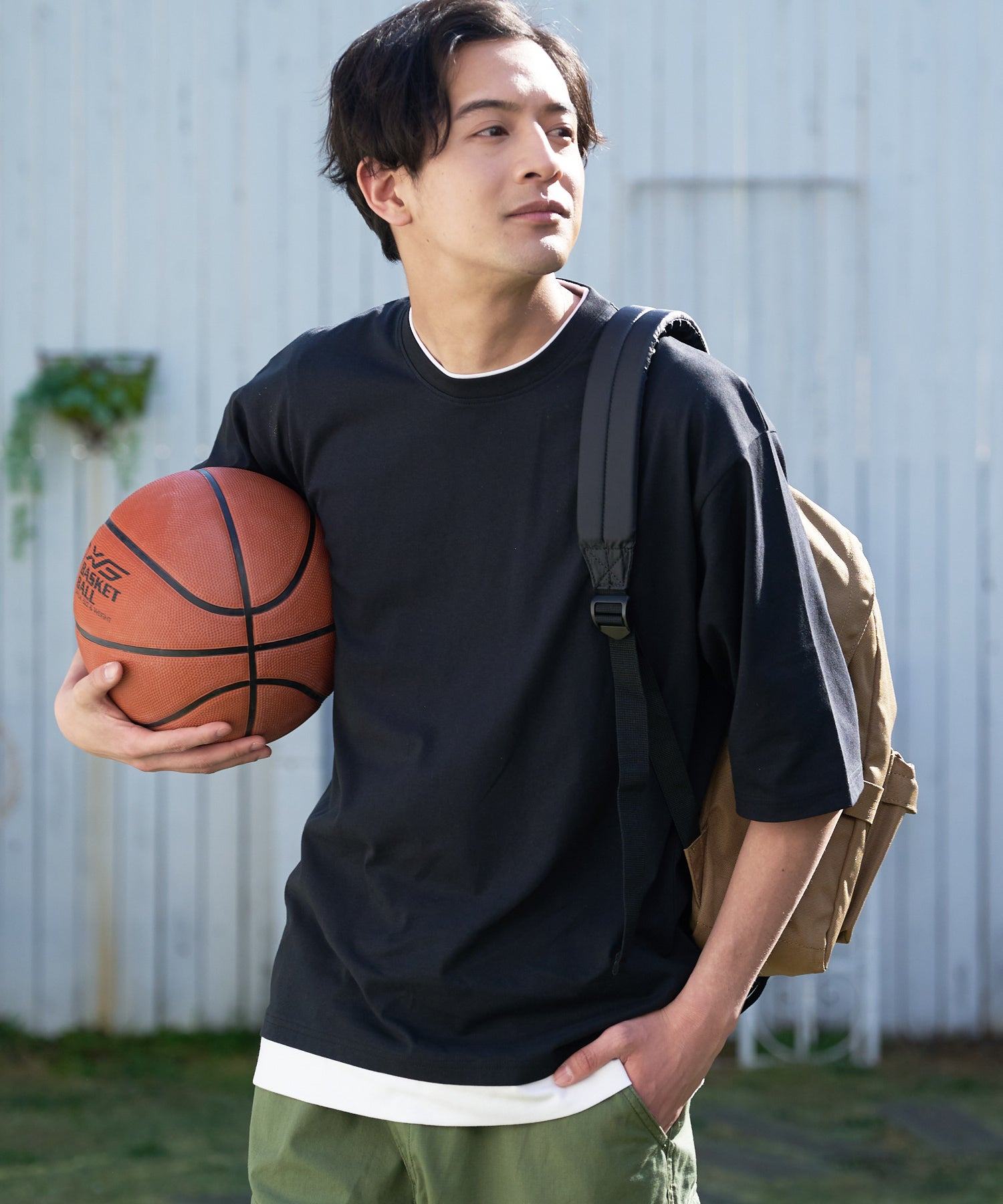 ジーンズメイト JEANS MATE 【ZEROSTAIN】着るだけで 汗染み対策 フェイクレイヤード ビッグ T オーバーサイズ BIG シルエット 重ね着風 （オリーブ） オリーブ