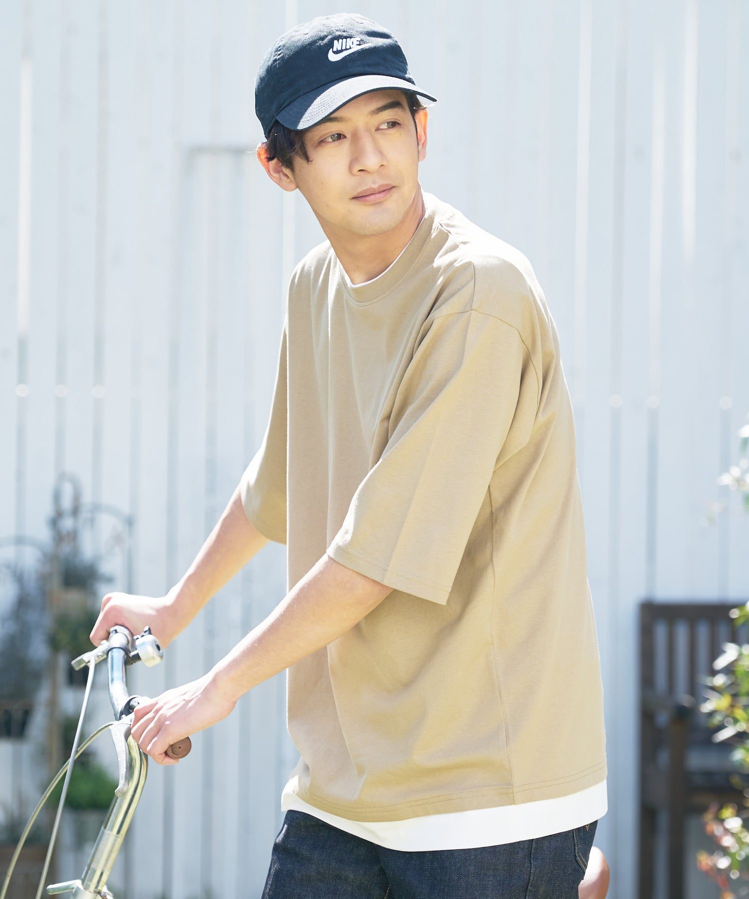ジーンズメイト JEANS MATE 【ZEROSTAIN】着るだけで 汗染み対策 フェイクレイヤード ビッグ T オーバーサイズ BIG シルエット 重ね着風 （オリーブ） オリーブ