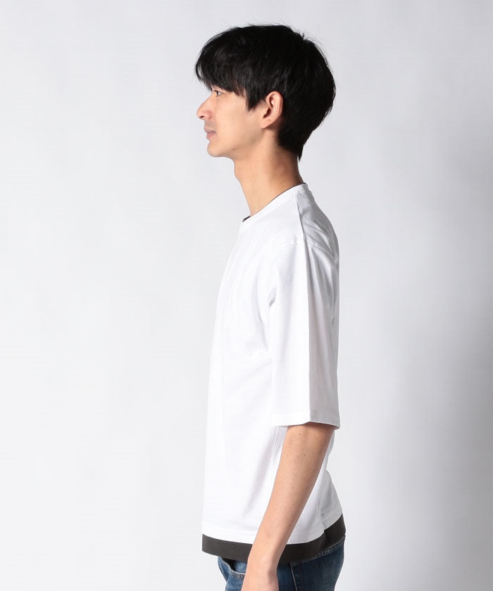 ジーンズメイト JEANS MATE 【ZEROSTAIN】着るだけで 汗染み対策 フェイクレイヤード ビッグ T オーバーサイズ BIG シルエット 重ね着風 （オリーブ） オリーブ