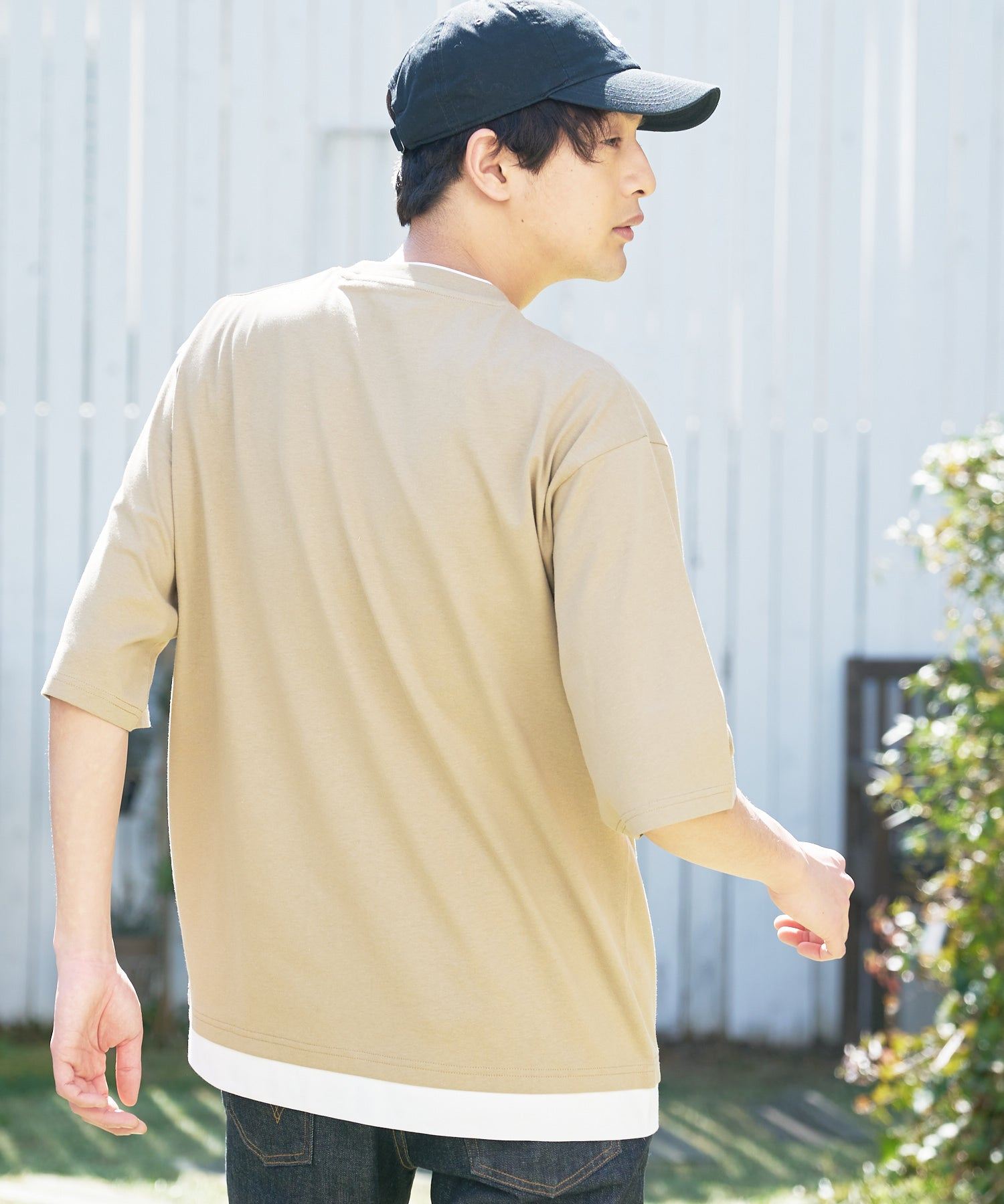 ジーンズメイト JEANS MATE 【ZEROSTAIN】着るだけで 汗染み対策 フェイクレイヤード ビッグ T オーバーサイズ BIG シルエット 重ね着風 （オリーブ） オリーブ
