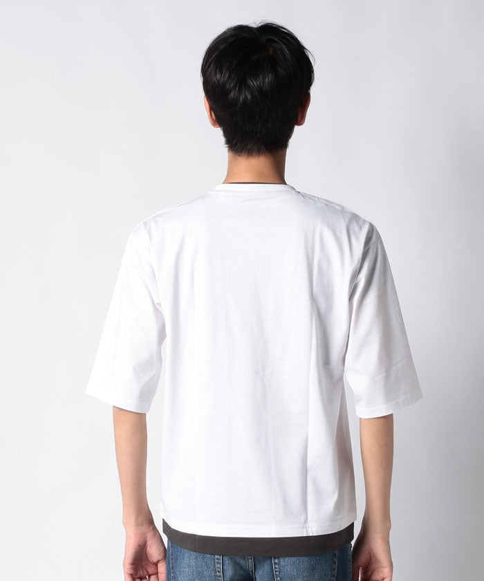 ジーンズメイト JEANS MATE 【ZEROSTAIN】着るだけで 汗染み対策 フェイクレイヤード ビッグ T オーバーサイズ BIG シルエット 重ね着風 （オリーブ） オリーブ