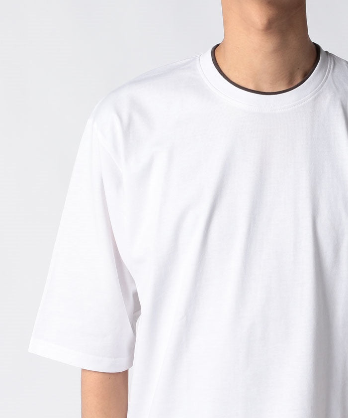 ジーンズメイト JEANS MATE 【ZEROSTAIN】着るだけで 汗染み対策 フェイクレイヤード ビッグ T オーバーサイズ BIG シルエット 重ね着風 （オリーブ） オリーブ