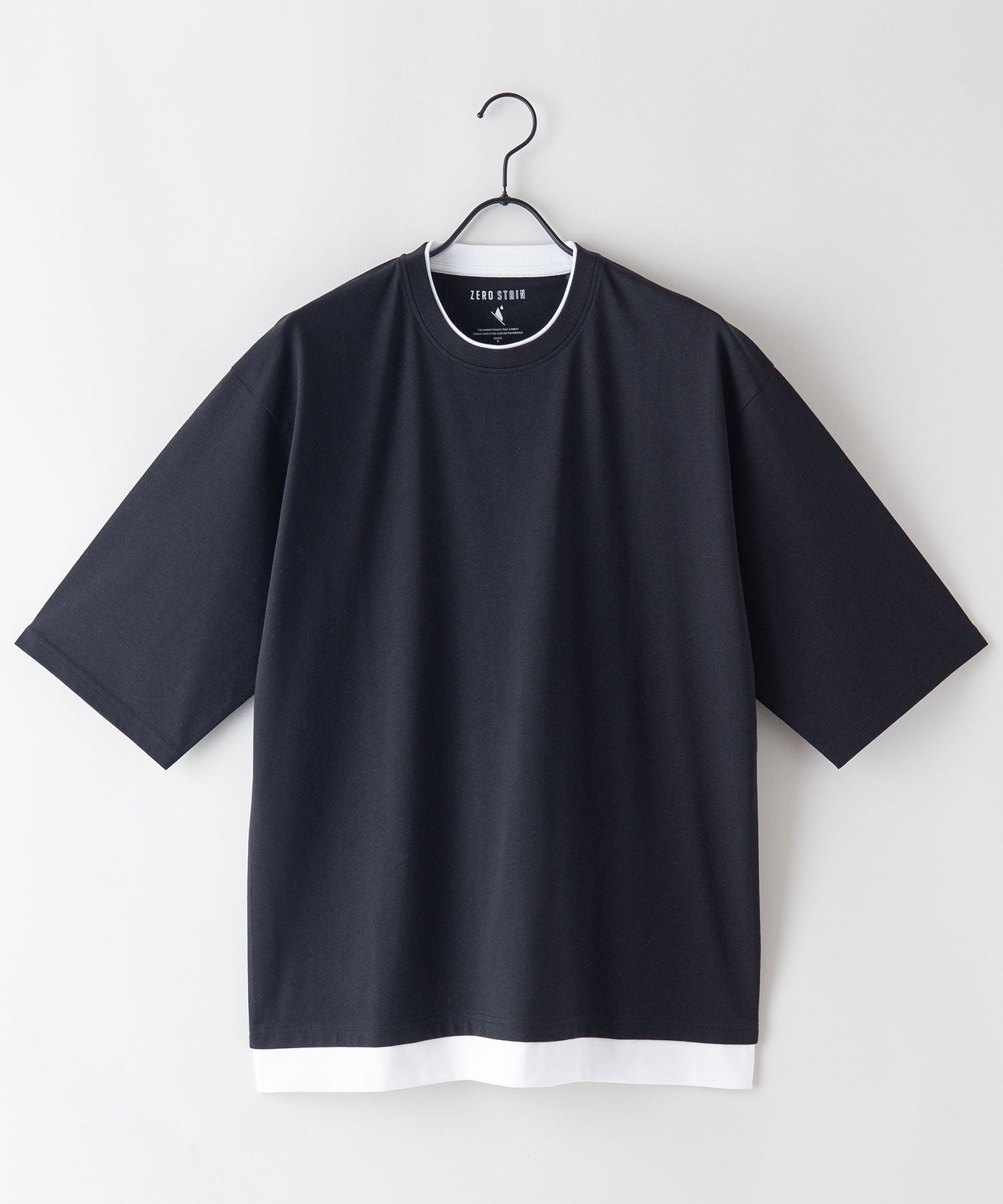 ジーンズメイト JEANS MATE 【ZEROSTAIN】着るだけで 汗染み対策 フェイクレイヤード ビッグ T オーバーサイズ BIG シルエット 重ね着風 （オリーブ） オリーブ