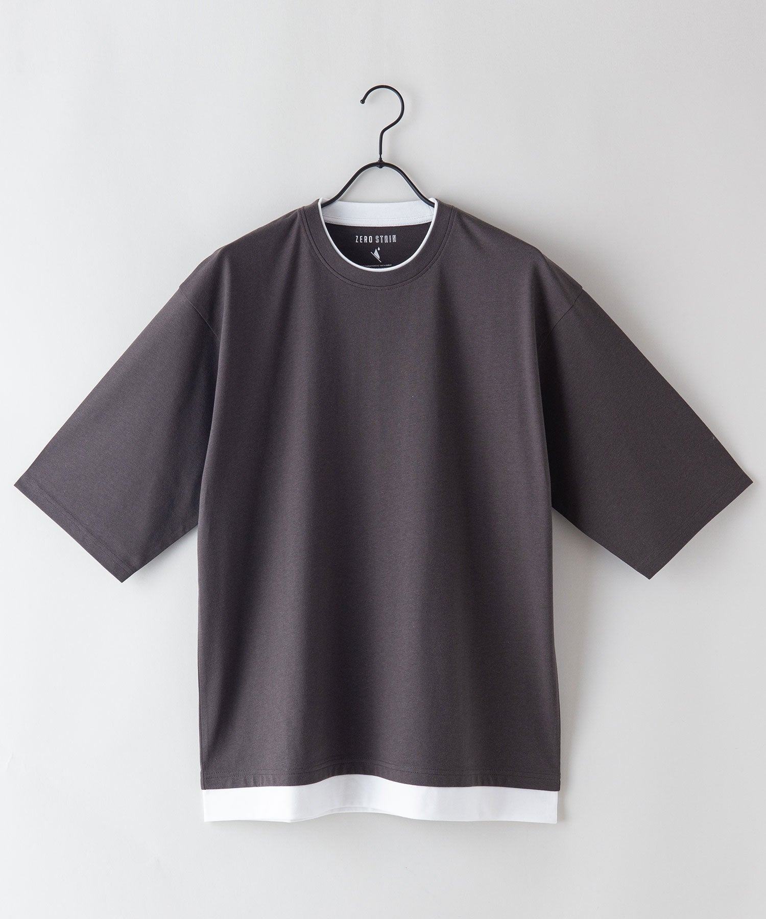 ジーンズメイト JEANS MATE 【ZEROSTAIN】着るだけで 汗染み対策 フェイクレイヤード ビッグ T オーバーサイズ BIG シルエット 重ね着風 （オリーブ） オリーブ