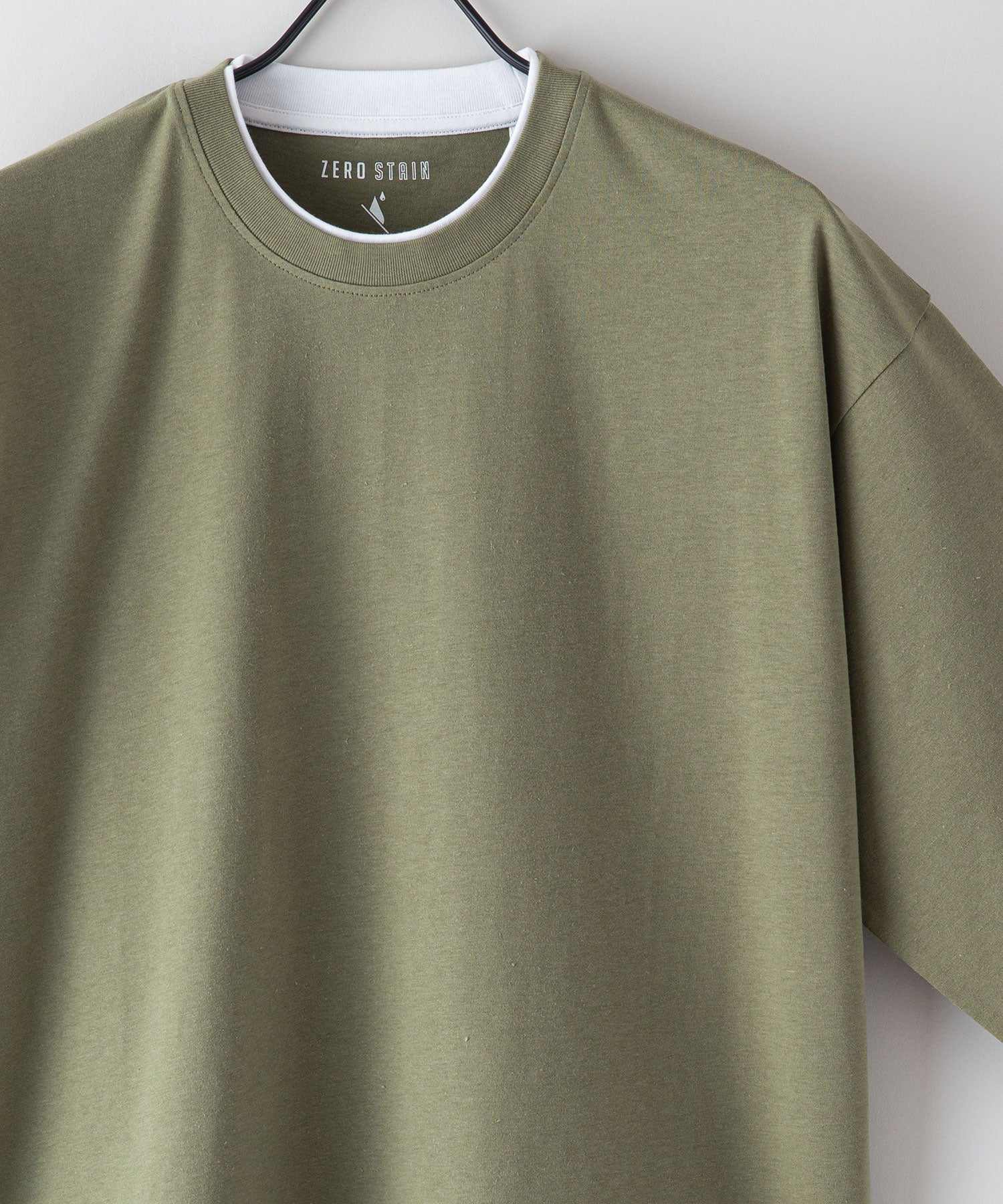 ジーンズメイト JEANS MATE 【ZEROSTAIN】着るだけで 汗染み対策 フェイクレイヤード ビッグ T オーバーサイズ BIG シルエット 重ね着風 （オリーブ） オリーブ