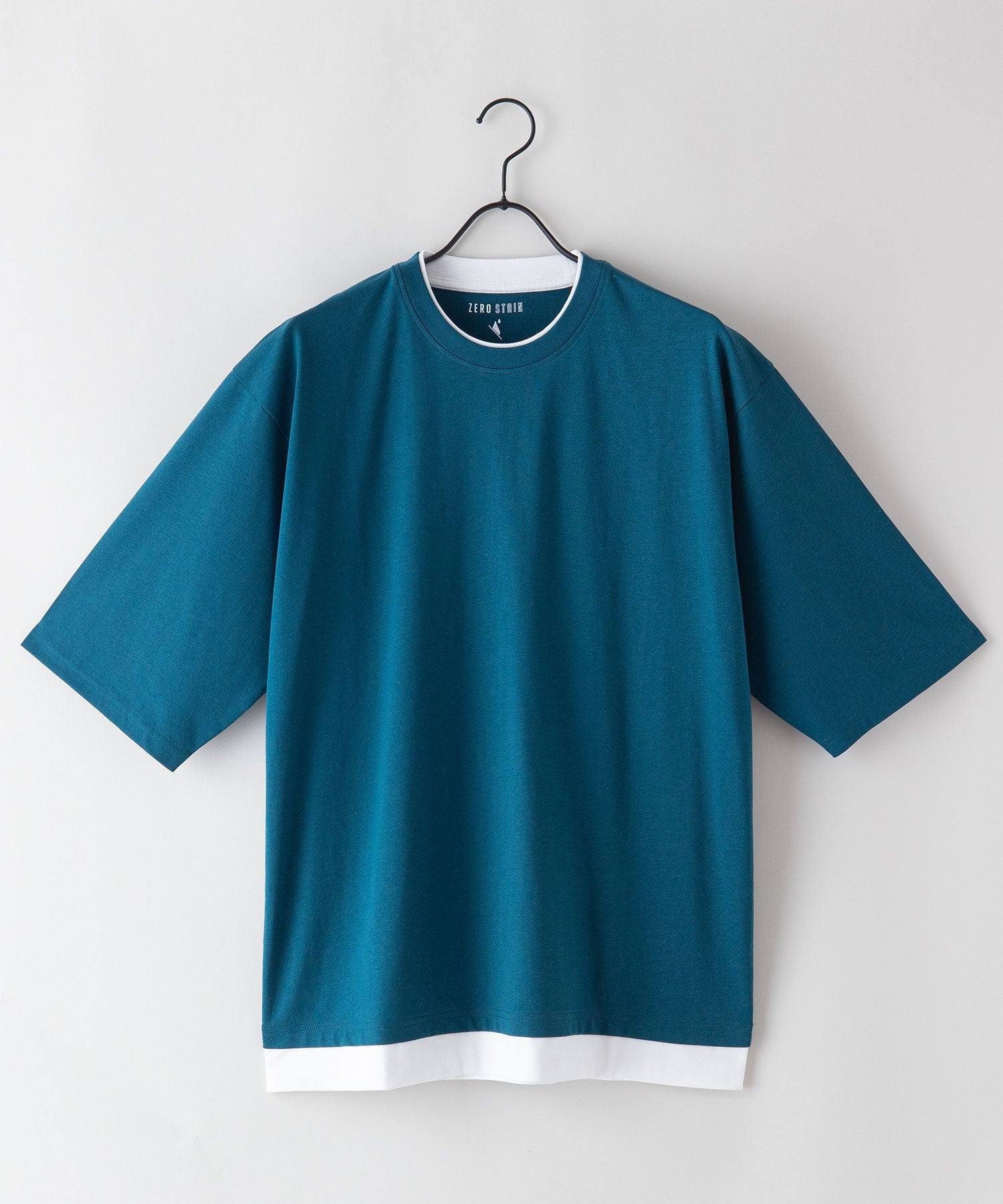 ジーンズメイト JEANS MATE 【ZEROSTAIN】着るだけで 汗染み対策 フェイクレイヤード ビッグ T オーバーサイズ BIG シルエット 重ね着風 （オリーブ） オリーブ