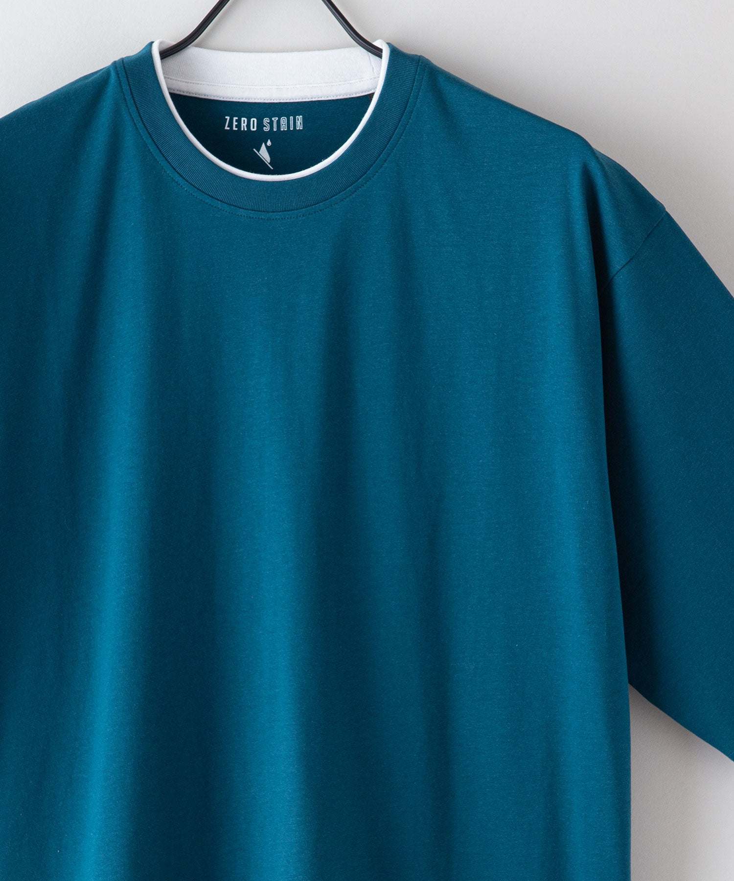 ジーンズメイト JEANS MATE 【ZEROSTAIN】着るだけで 汗染み対策 フェイクレイヤード ビッグ T オーバーサイズ BIG シルエット 重ね着風 （オリーブ） オリーブ
