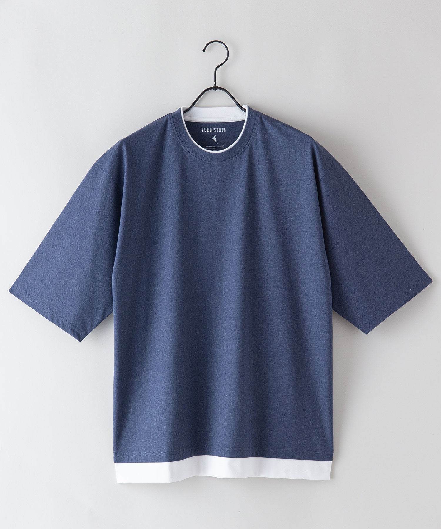 ジーンズメイト JEANS MATE 【ZEROSTAIN】着るだけで 汗染み対策 フェイクレイヤード ビッグ T オーバーサイズ BIG シルエット 重ね着風 （オリーブ） オリーブ