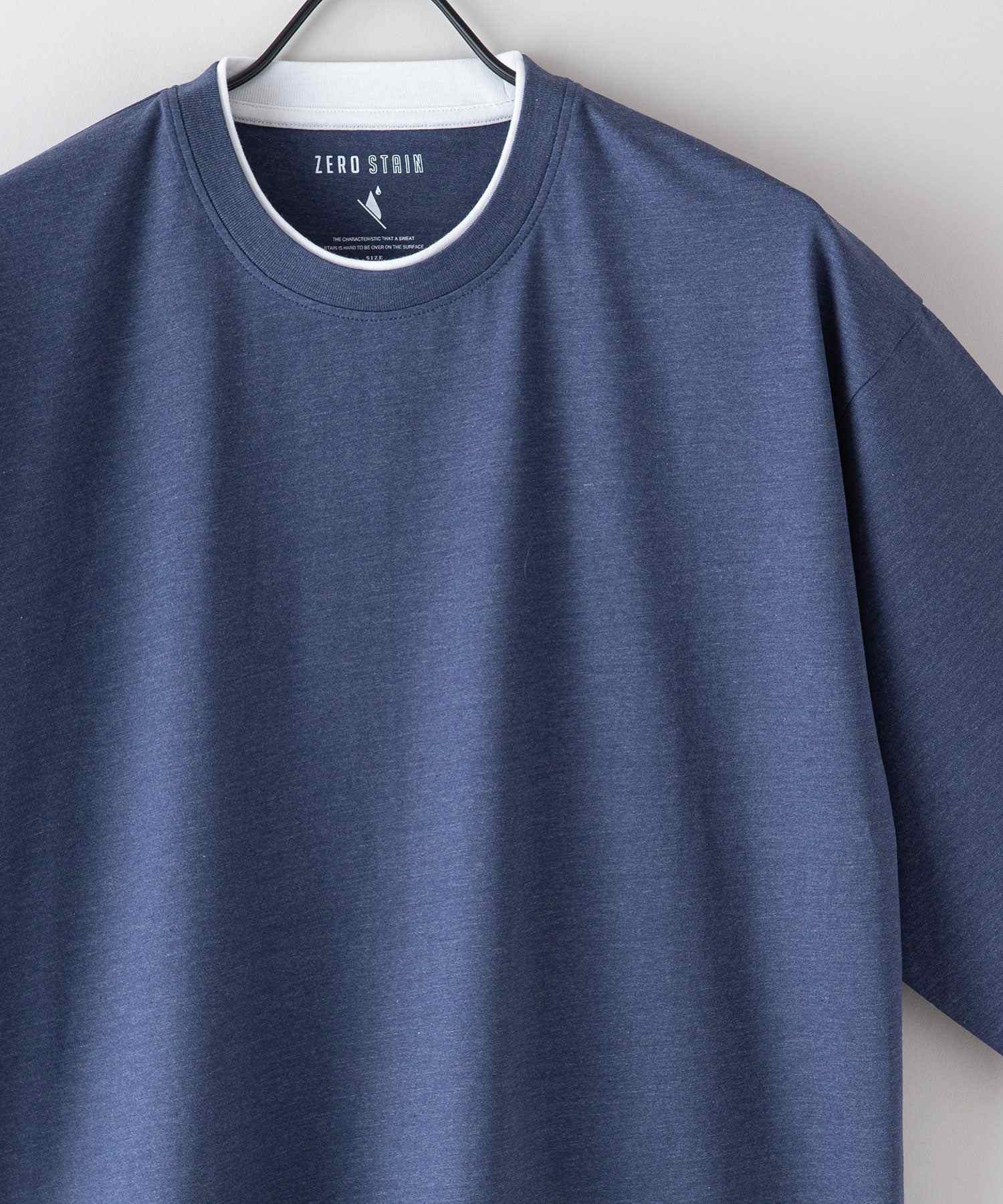 ジーンズメイト JEANS MATE 【ZEROSTAIN】着るだけで 汗染み対策 フェイクレイヤード ビッグ T オーバーサイズ BIG シルエット 重ね着風 （オリーブ） オリーブ