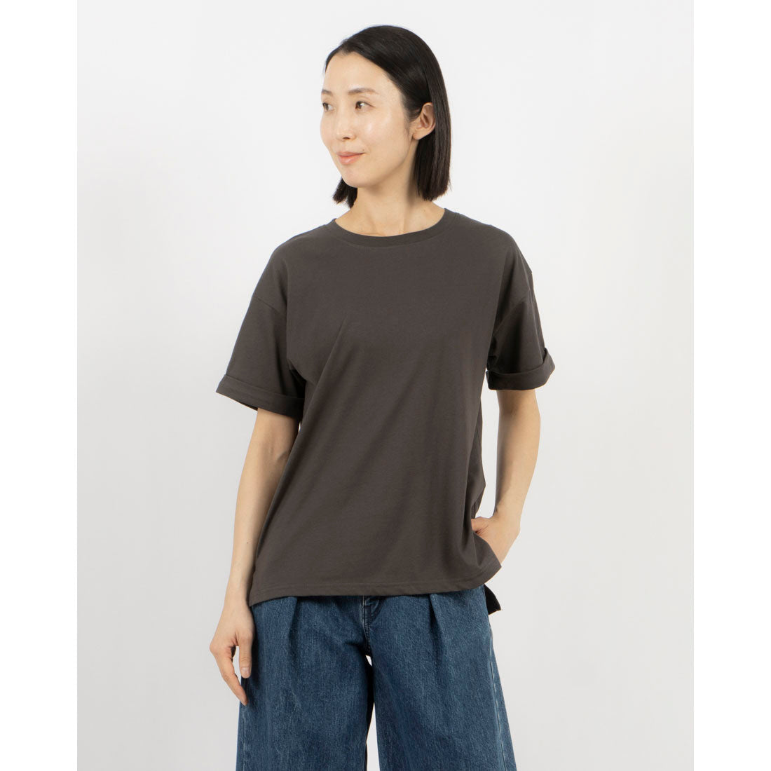 ジーンズメイト JEANS MATE ZERO STAIN ロールカフ サイドスリット Tシャツ 汗染み 目立ちにくい （スミクロ） スミクロ