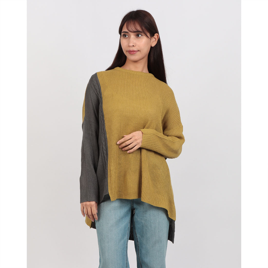 ジーンズメイト JEANS MATE パッチワーク 配色ニット C-FORT POINT （マスタード） マスタード