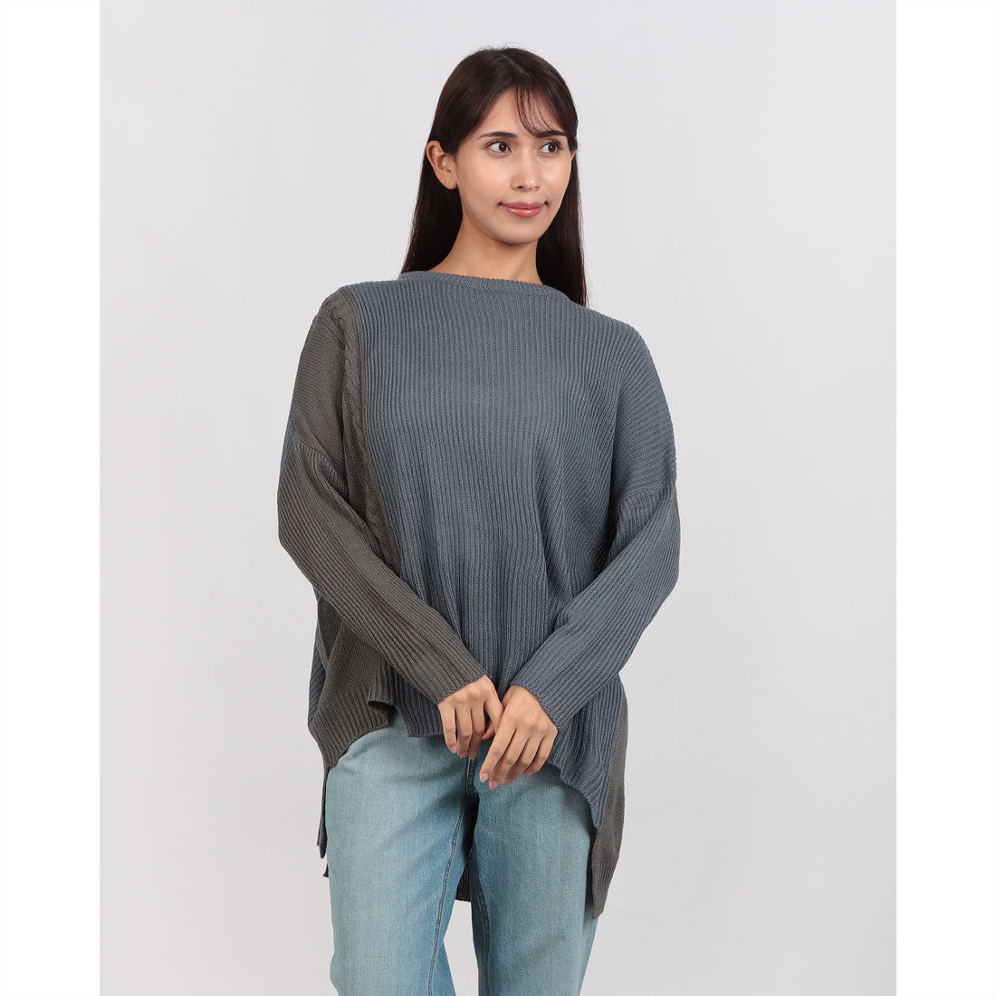 ジーンズメイト JEANS MATE パッチワーク 配色ニット C-FORT POINT （Dブルー） Dブルー