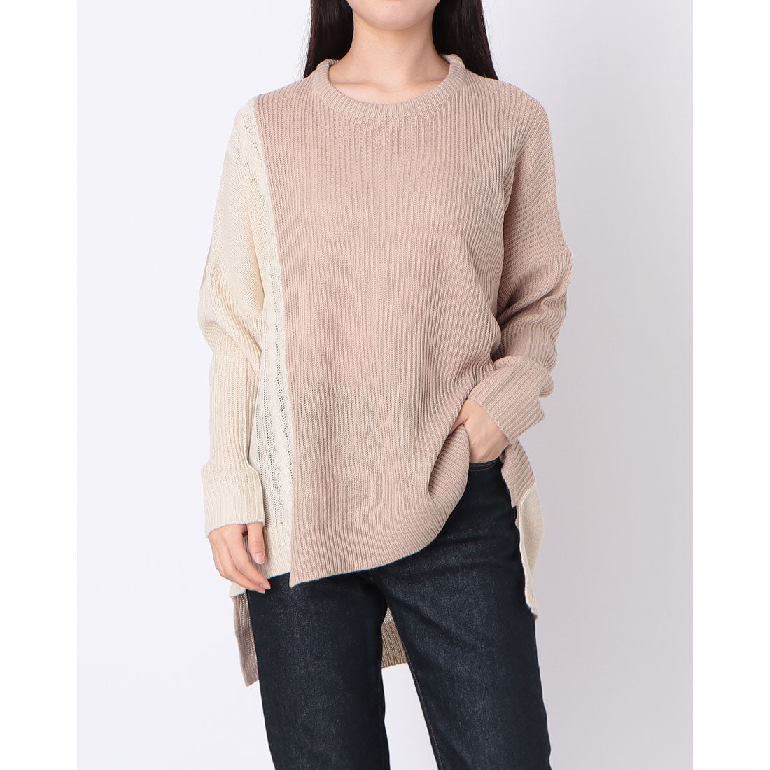 ジーンズメイト JEANS MATE パッチワーク 配色ニット C-FORT POINT （アイボリー） アイボリー