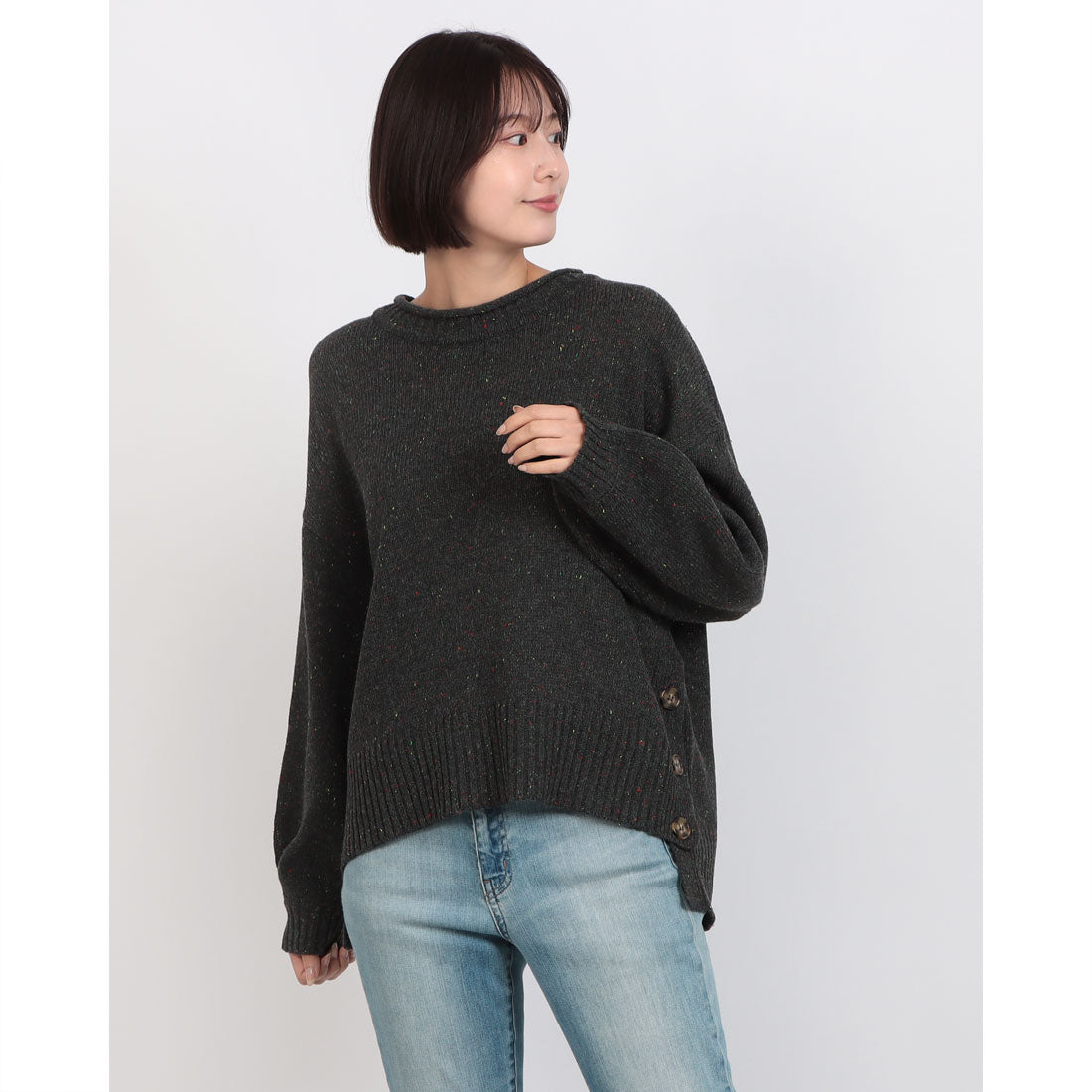 ジーンズメイト JEANS MATE C-FORT POINT カラーネップヤーン サイドボタン PO （チャコールグレー） チャコールグレー