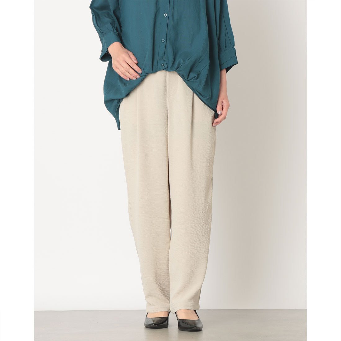 ジーンズメイト JEANS MATE とろみ WAVE テーパードパンツ レディース C-FORT POINT  リラックス 体型カバー （ベージュ） ベージュ