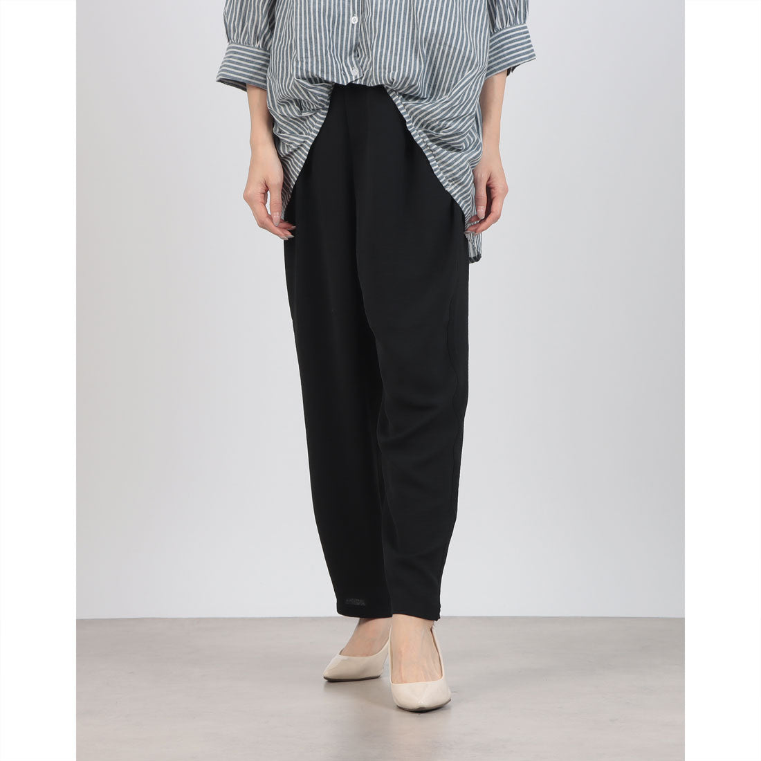 ジーンズメイト JEANS MATE とろみ WAVE テーパードパンツ レディース C-FORT POINT  リラックス 体型カバー （ブラック） ブラック