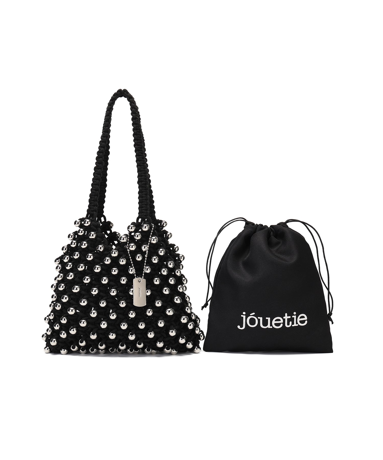 ジュエティ jouetie ロゴ巾着付 ビーズ編みバッグ （BLK） BLK