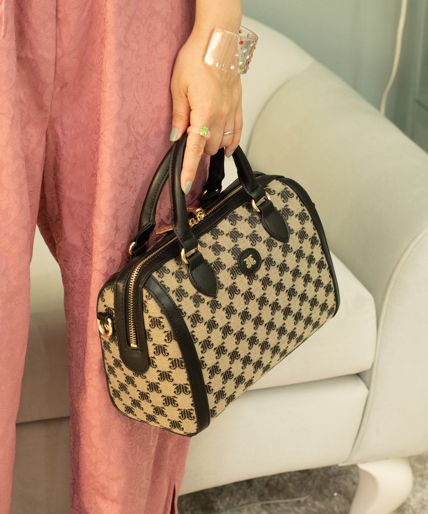 Jouetie JJ Monogram Jacquard Medium Boston Bag