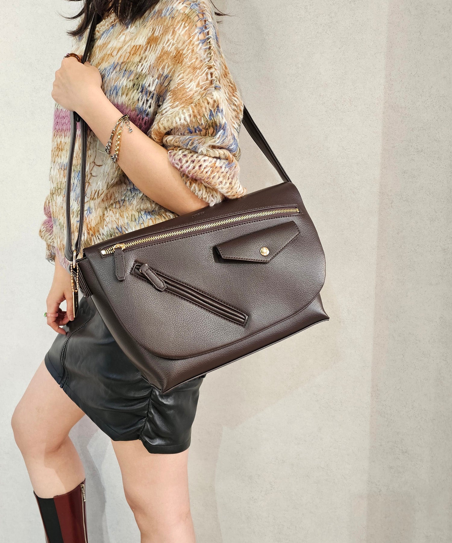 Jouetie Grain PU Riders Messenger Shoulder Bag