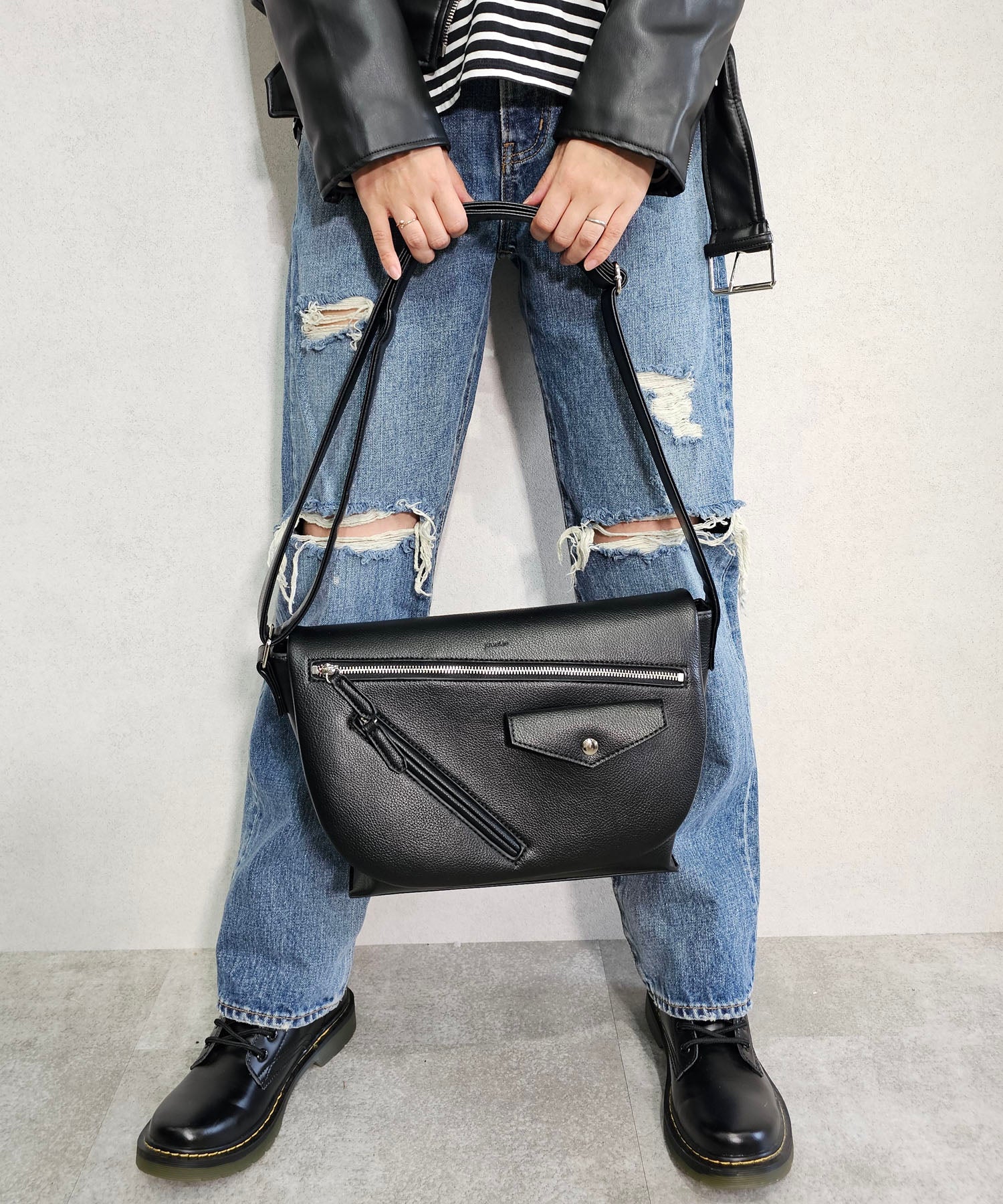 Jouetie Grain PU Riders Messenger Shoulder Bag