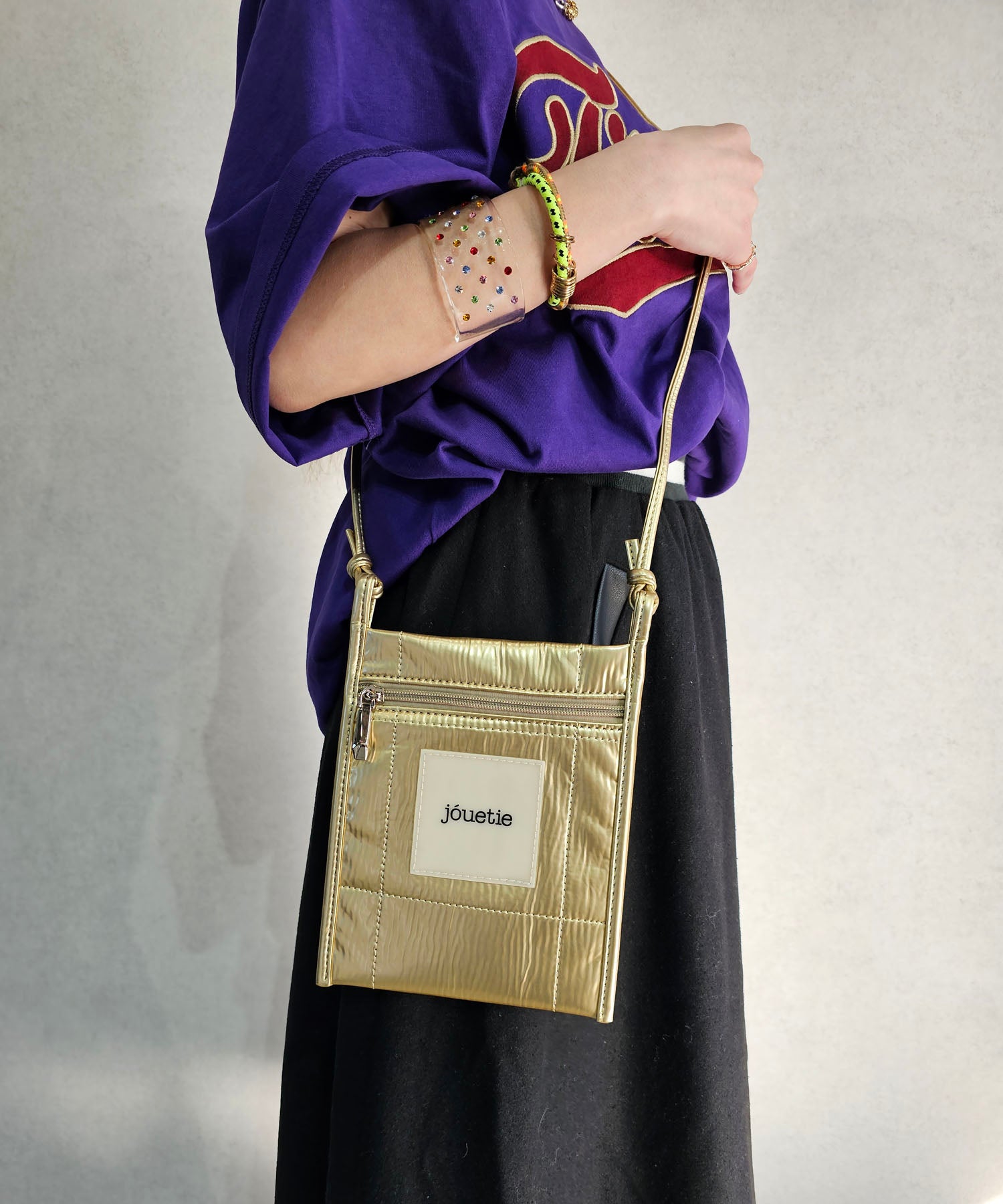Jouetie Metallic PU Quilted Slim Mini Shoulder Bag