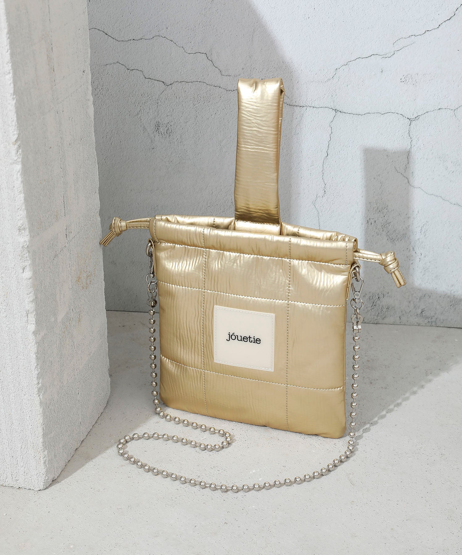 Jouetie Metallic PU Quilted Drawstring Shoulder Bag
