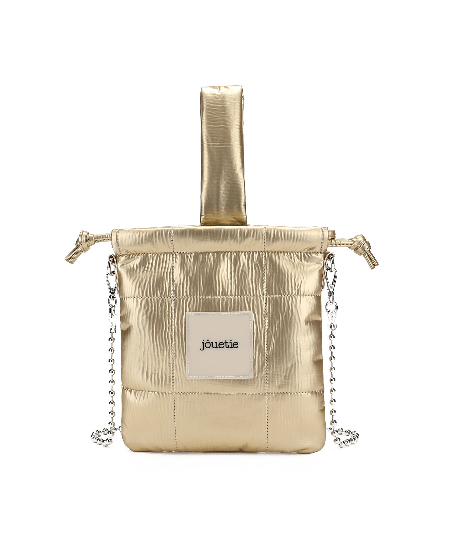 Jouetie Metallic PU Quilted Drawstring Shoulder Bag