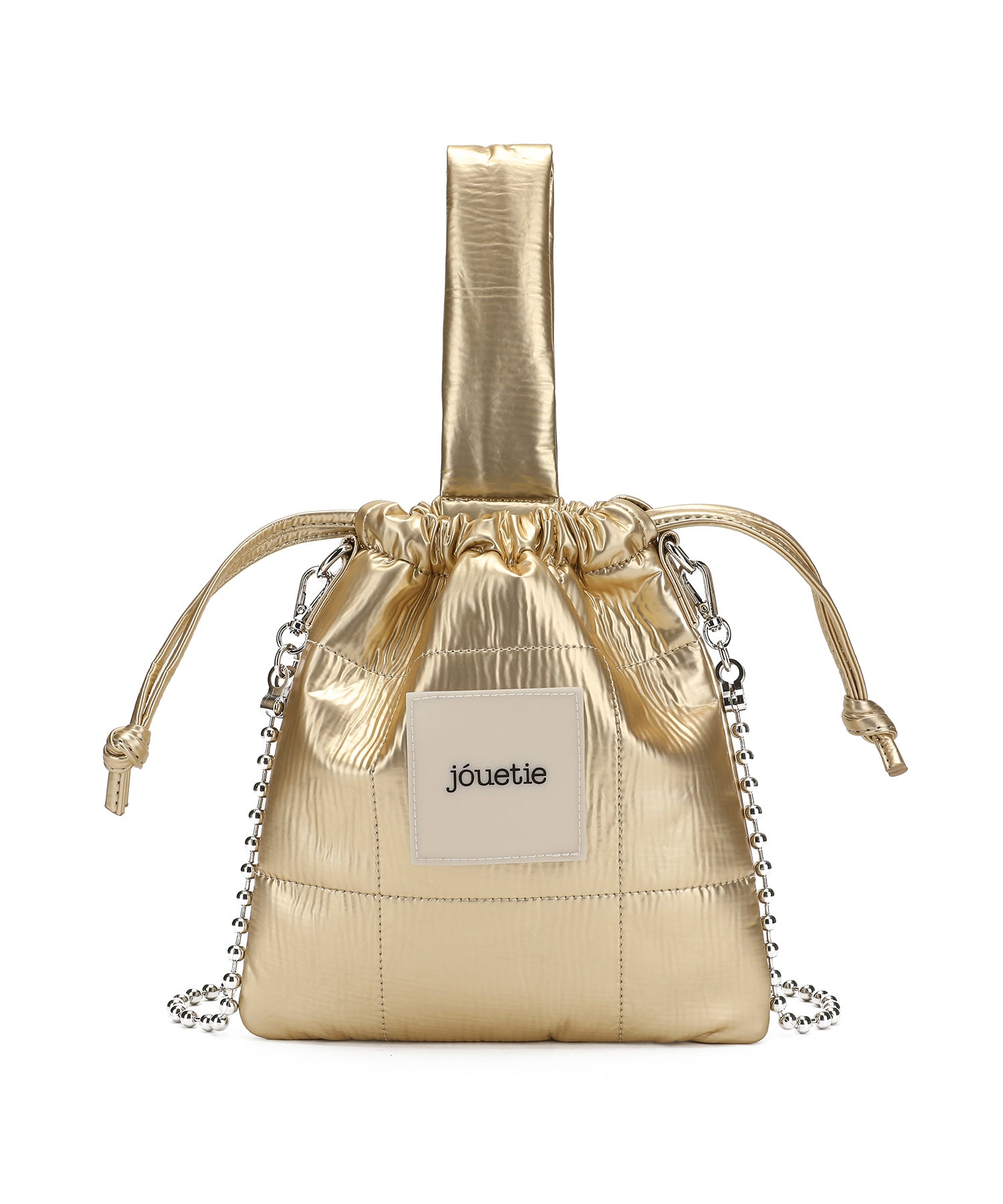Jouetie Metallic PU Quilted Drawstring Shoulder Bag
