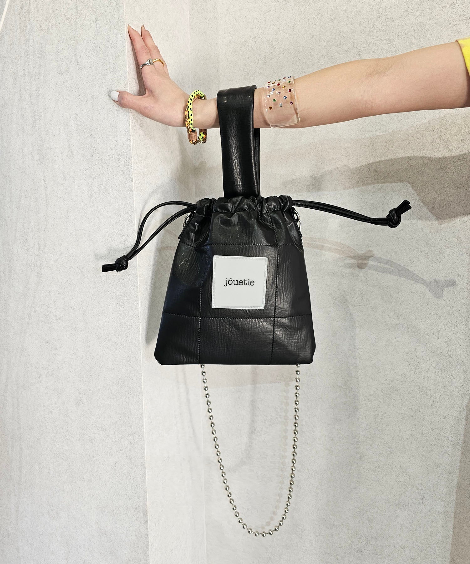 Jouetie Metallic PU Quilted Drawstring Shoulder Bag