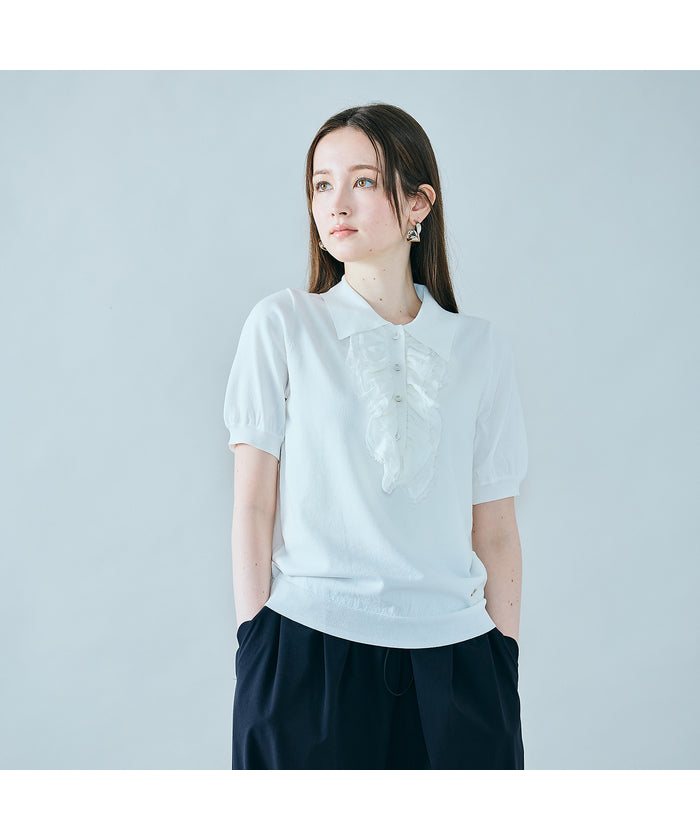 オーディア ミューズ Audie a Muses フリル付きポロニット （ブラウン） ブラウン