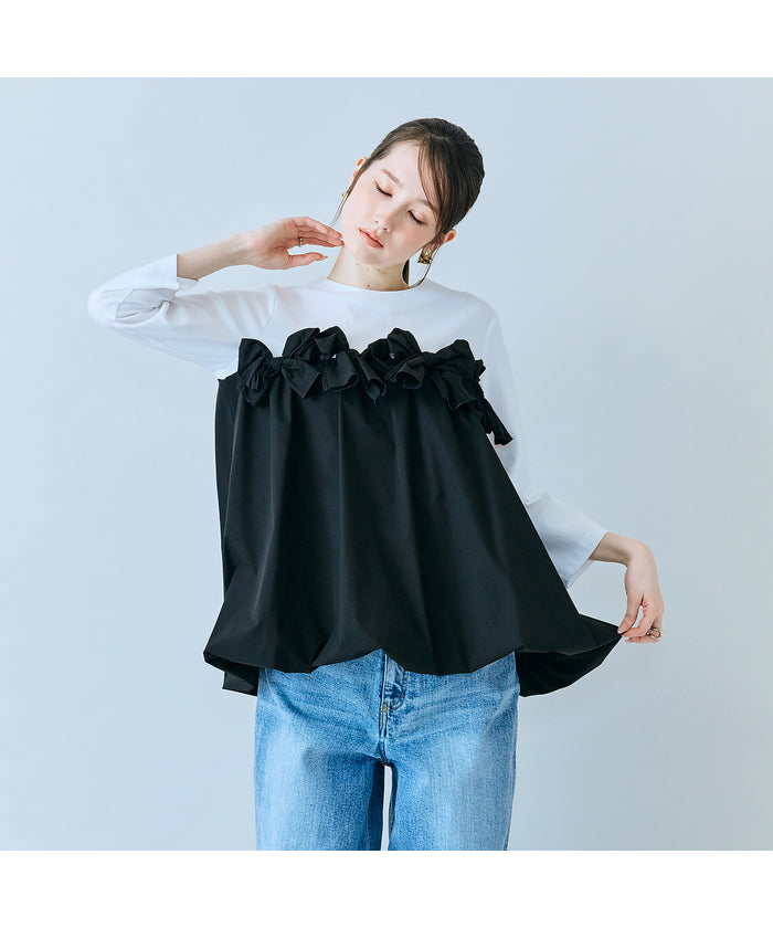 オーディア ミューズ Audie a Muses リボンモチーフ付き異素材カットソー （オフ） オフ