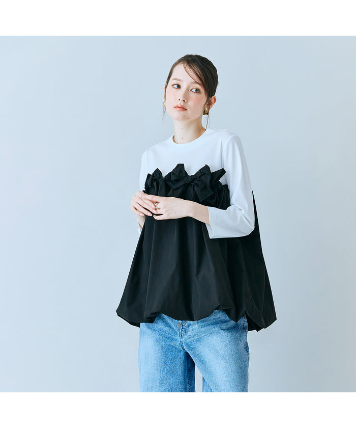オーディア ミューズ Audie a Muses リボンモチーフ付き異素材カットソー （オフ） オフ