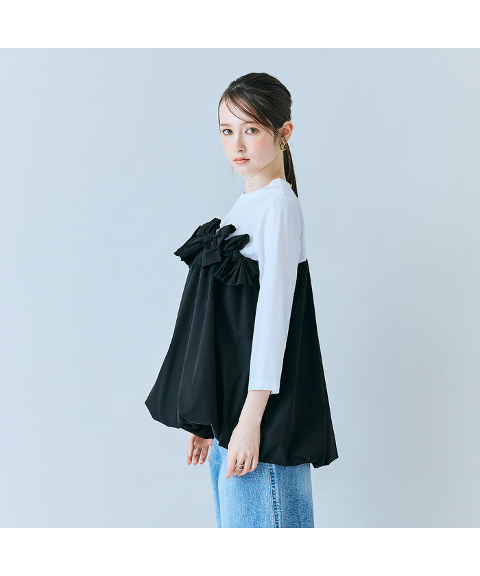オーディア ミューズ Audie a Muses リボンモチーフ付き異素材カットソー （オフ） オフ