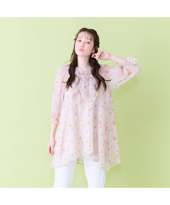 ジョリープッペ Jolly Poupee わんこプリントチュニックブラウス （ベージュ） ベージュ