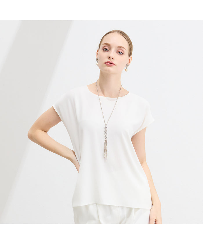 リリアンビューティ Liliane Burty 【WEB先行販売/セットアップ対応】バックサテン梨地フレンチスリーブブラウス （ホワイト） ホワイト
