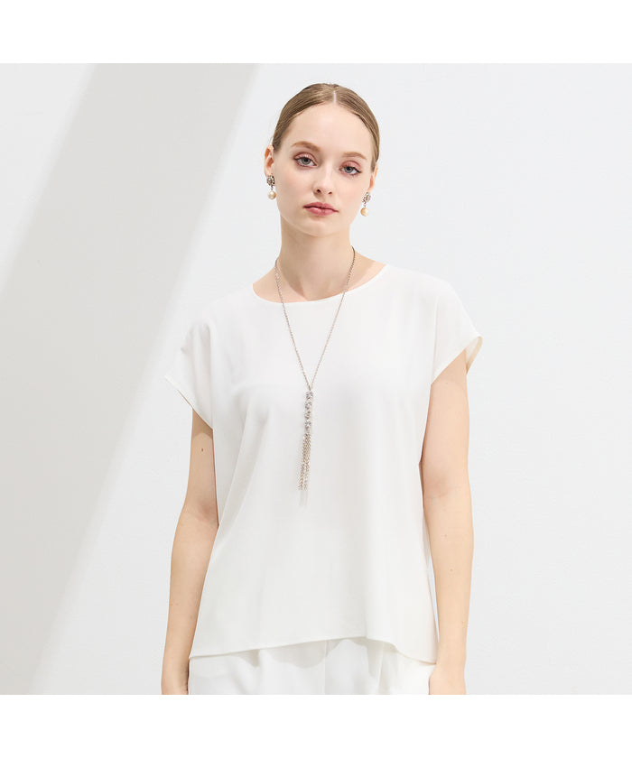 リリアンビューティ Liliane Burty 【WEB先行販売/セットアップ対応】バックサテン梨地フレンチスリーブブラウス （ホワイト） ホワイト
