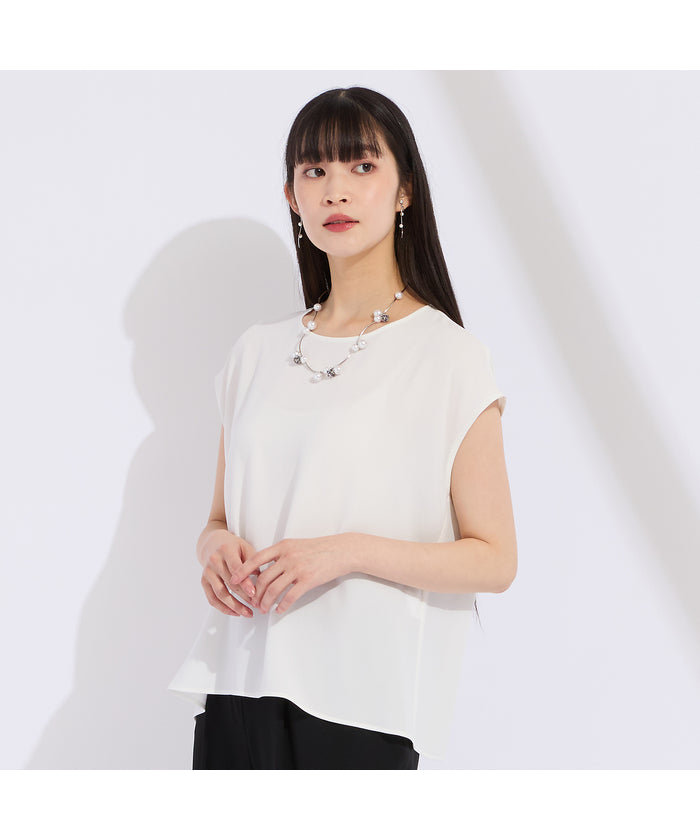 リリアンビューティ Liliane Burty 【WEB先行販売/セットアップ対応】バックサテン梨地フレンチスリーブブラウス （ホワイト） ホワイト