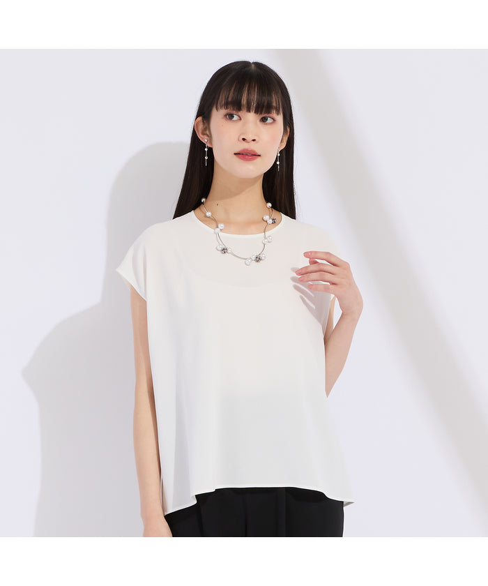 リリアンビューティ Liliane Burty 【WEB先行販売/セットアップ対応】バックサテン梨地フレンチスリーブブラウス （ホワイト） ホワイト