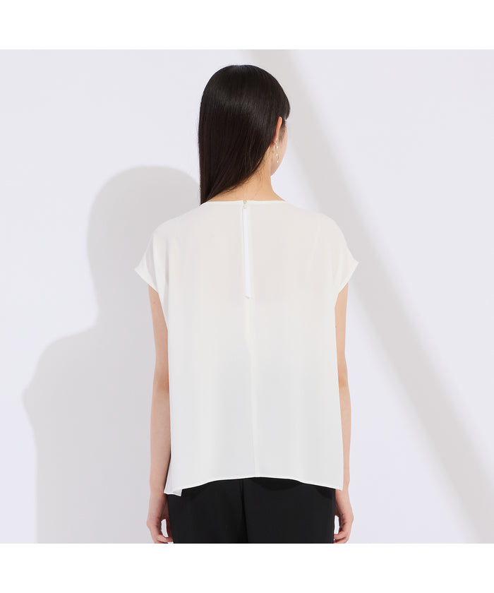 リリアンビューティ Liliane Burty 【WEB先行販売/セットアップ対応】バックサテン梨地フレンチスリーブブラウス （ホワイト） ホワイト