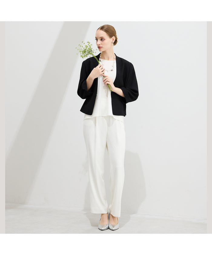 リリアンビューティ Liliane Burty 【WEB先行販売/セットアップ対応】バックサテン梨地フレンチスリーブブラウス （ホワイト） ホワイト