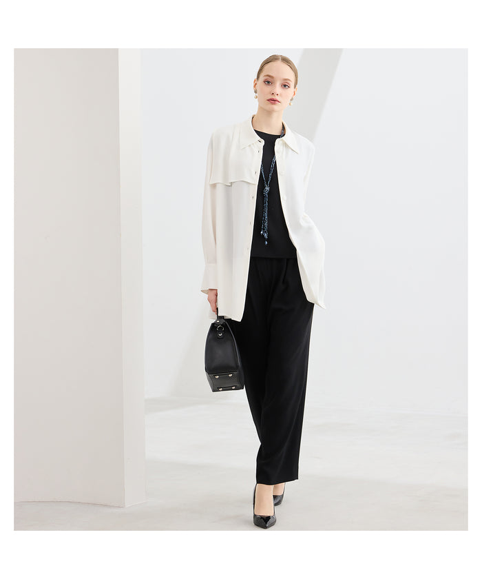 リリアンビューティ Liliane Burty 【WEB先行販売/セットアップ対応】バックサテン梨地フレンチスリーブブラウス （ホワイト） ホワイト