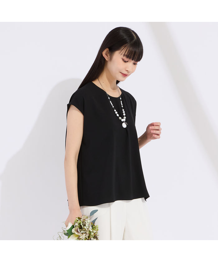 リリアンビューティ Liliane Burty 【WEB先行販売/セットアップ対応】バックサテン梨地フレンチスリーブブラウス （ホワイト） ホワイト