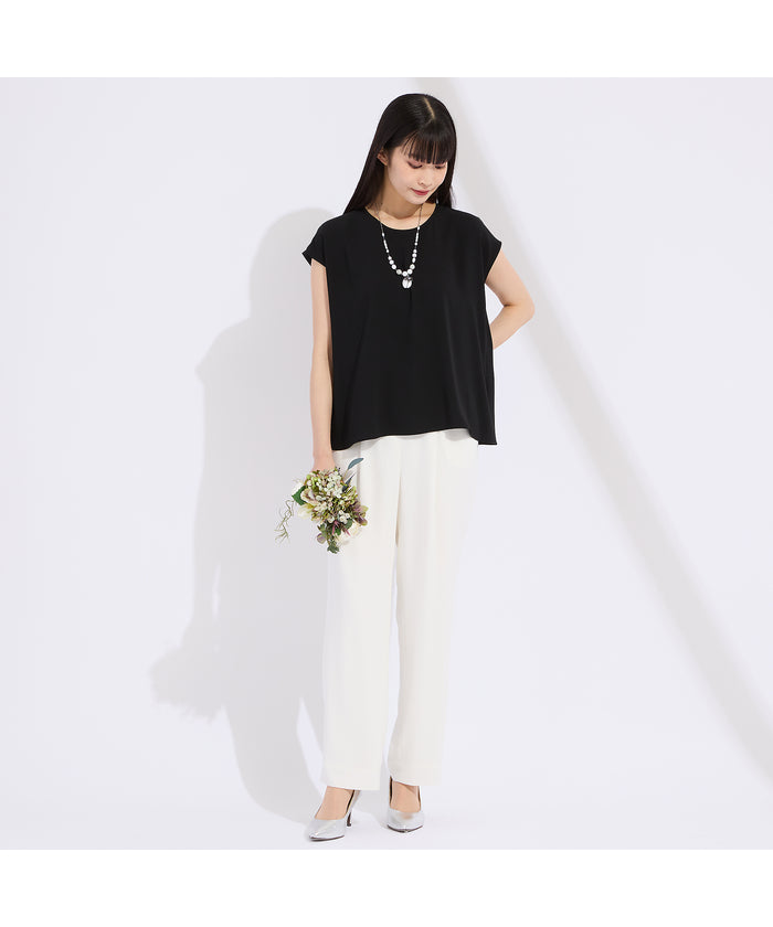 リリアンビューティ Liliane Burty 【WEB先行販売/セットアップ対応】バックサテン梨地フレンチスリーブブラウス （ホワイト） ホワイト