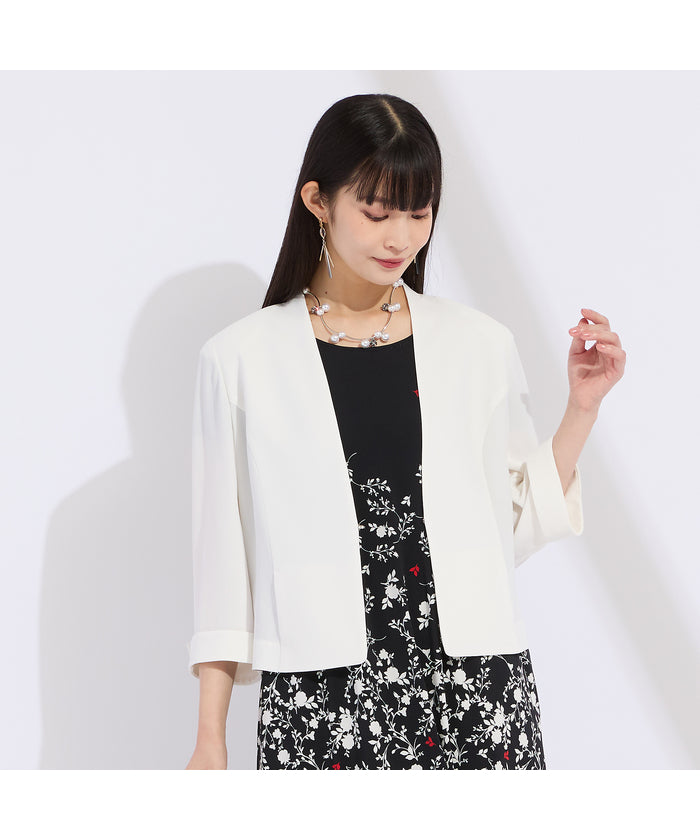 リリアンビューティ Liliane Burty 【WEB先行販売・セットアップ対応】バックサテン梨地ノーカラージャケット （ブラック） ブラック