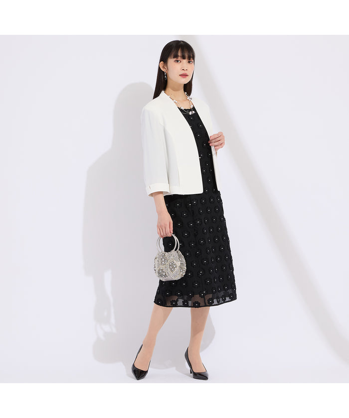 リリアンビューティ Liliane Burty 【WEB先行販売・セットアップ対応】バックサテン梨地ノーカラージャケット （ブラック） ブラック